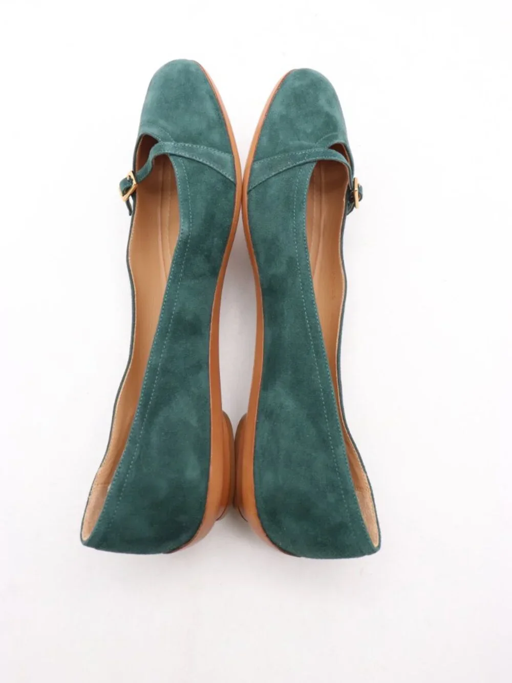 Salvatore Ferragamo Audrey Women's 11 B Almond Toe Green Suede Ballet Shoes
